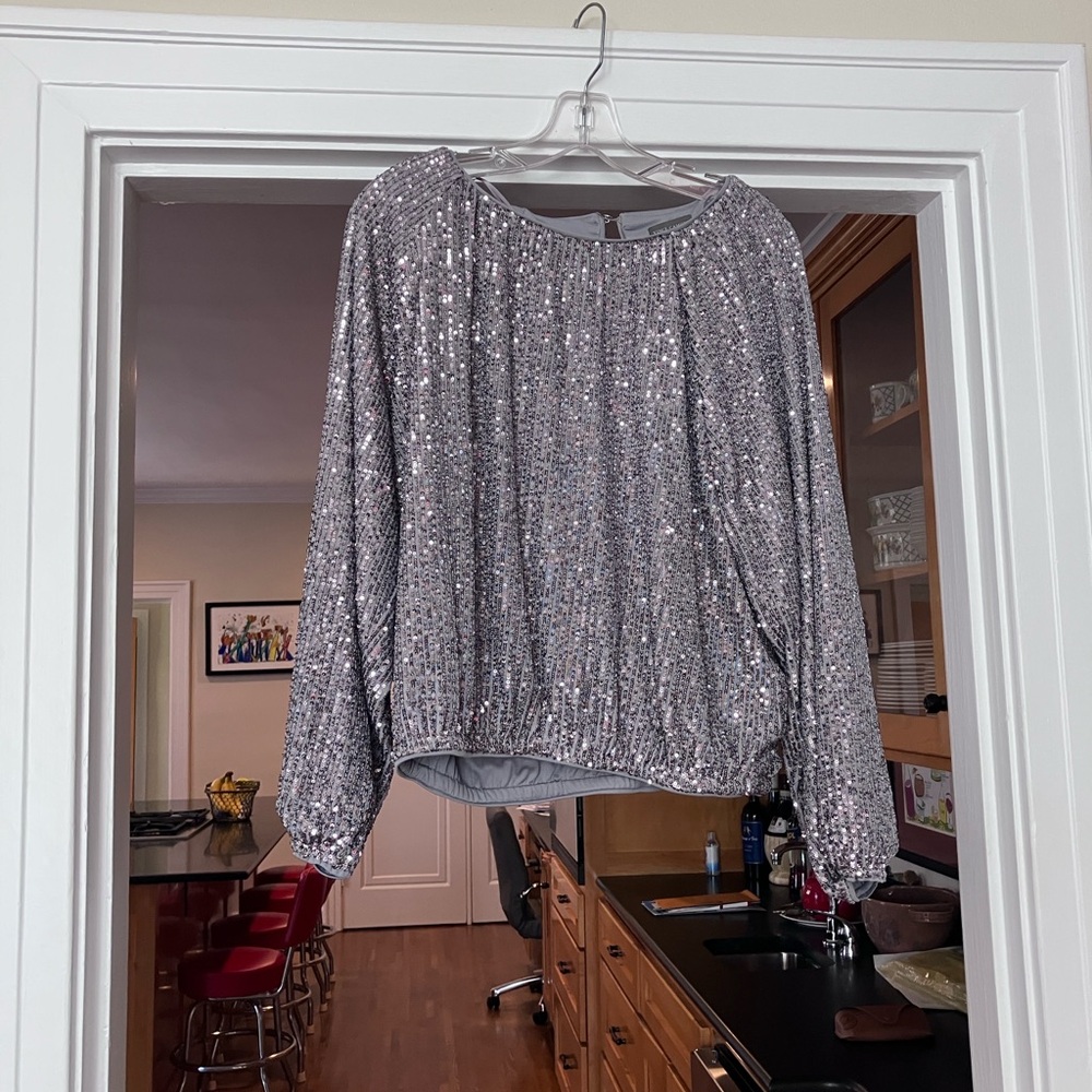 Vince Camuto Sparkling Silver Sequin Blouse